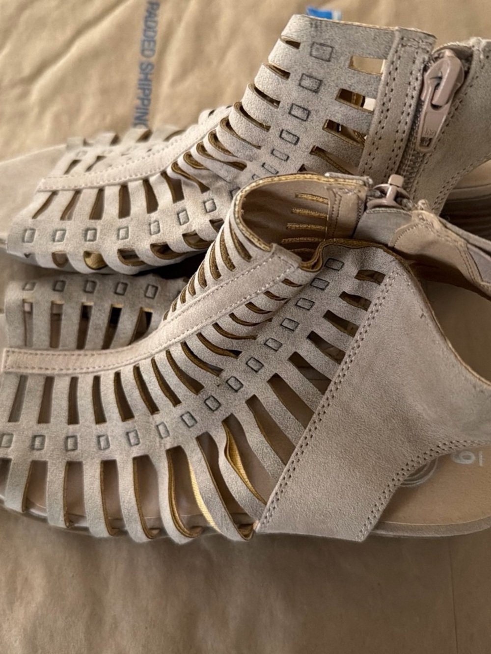 wonder nation Taupe Cutout Suede Sandals with Gold Accent